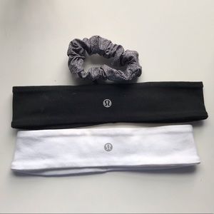 🎉🎉white and black lulu headband + gray scrunchy